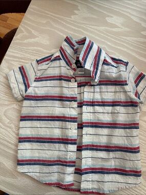The Children's Place White Short-Sleeve Button Shirt with Red & Blue Stripes 🇺🇸
